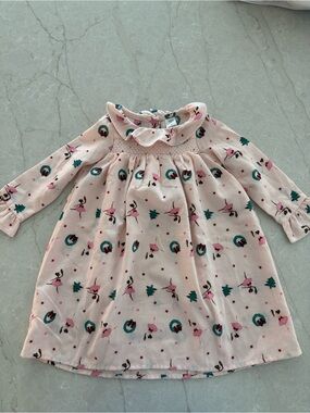 Janie and Jack Pink Ballet Wreath Print Long-Sleeve Dress/sleeping gown